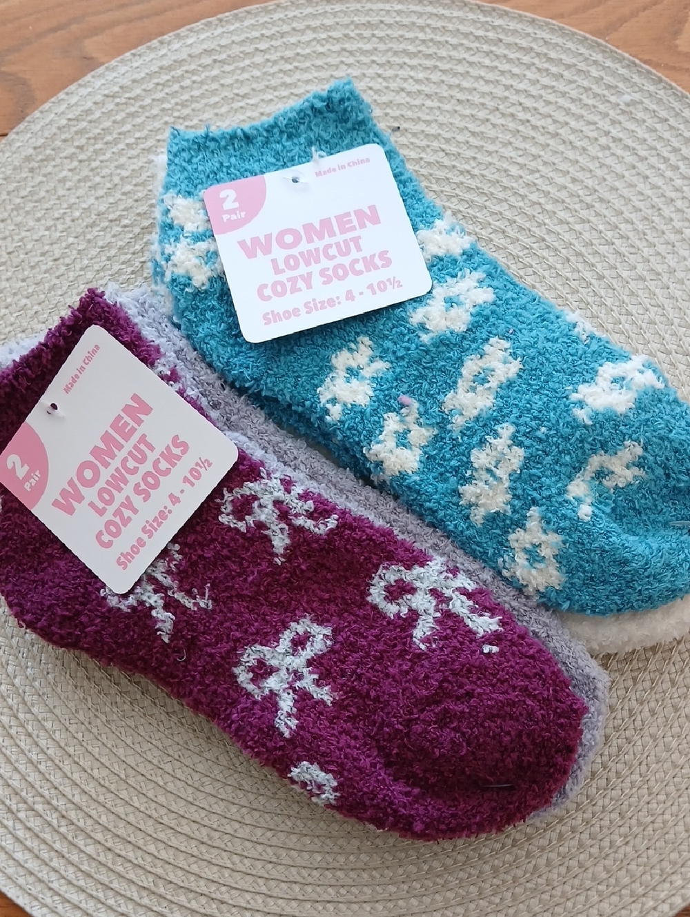 Women Lowcut Cozy Socks - Teal & Plum Floral Pair